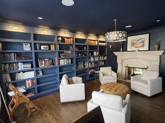 Library custom cabinetry - This was living room converted to library. We did custom built-in with custom color and light fixtures. Also added chandelier in the middle of the room.