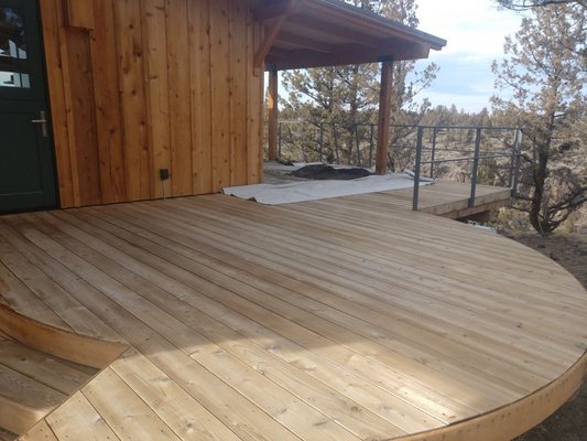 Deck staining - This deck was weathered and grey.A power washing and deck scrubbing with a wood bleach was needed to remove the grey.The deck was then sanded to prep for finish stain.A semi-transparent oil penetrating stain was applied to finish and seal. Deck staining - This deck was weathered and grey.A power washing and deck scrubbing with a wood bleach was needed to remove the grey.The deck was then sanded to prep for finish stain.A semi-transparent oil penetrating stain was applied to finish and seal.