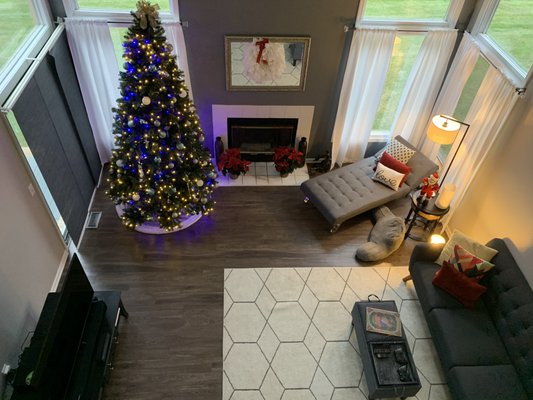 Staging & Paint-The Harbour - This Family Room was updated with modern furnishings as part of Jenkins Interiors staging service. The 10' tall Christmas Tree fits the space perfectly thanks to it's slender profile. The discerning viewer might notice the subtle integration of red accent pillows to integrate a signature color for the holiday season. Staging & Paint-The Harbour - This Family Room was updated with modern furnishings as part of Jenkins Interiors staging service. The 10' tall Christmas Tree fits the space perfectly thanks to it's slender profile. The discerning viewer might notice the subtle integration of red accent pillows to integrate a signature color for the holiday season.