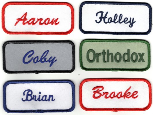 Emblem (Patch) Embroidery - Simple text can be embroidered on blank stock emblems and attached to any garment. There is No set up fee required, and there are No minimum order quantities. Emblem (Patch) Embroidery - Simple text can be embroidered on blank stock emblems and attached to any garment. There is No set up fee required, and there are No minimum order quantities.