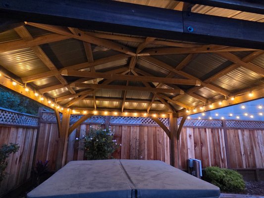 Custom Outdoor Patio Lighting Installation - Installed custom patio and café lighting to enhance this outdoor entertainment space. The warm LED lighting improves visibility, ambiance, and nighttime enjoyment while complementing the backyard’s design. Completed with clean, professional workmanship by Amperage Electrical Inc. Custom Outdoor Patio Lighting Installation - Installed custom patio and café lighting to enhance this outdoor entertainment space. The warm LED lighting improves visibility, ambiance, and nighttime enjoyment while complementing the backyard’s design. Completed with clean, professional workmanship by Amperage Electrical Inc.