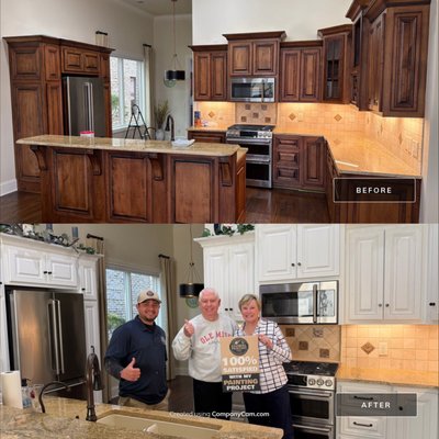 From Dated to Designer—Total Cabinet Transformations! - Nothing changes the soul of a home like freshly painted cabinetry. Whether you're looking to brighten up a dark kitchen with a crisp, modern white or add rich, sophisticated depth with a classic wood-stain look, we have you covered.
Our latest project involved a full kitchen overhaul and multiple bathroom vanity refreshes. As you can see from the 'Before & After' photos, we specialize in seamless finishes that look like they came straight from the factory. We don't just paint; we provide a durable, high-quality finish that lasts. Huge thanks to our 100% satisfied clients for trusting us with their beautiful home!" From Dated to Designer—Total Cabinet Transformations! - Nothing changes the soul of a home like freshly painted cabinetry. Whether you're looking to brighten up a dark kitchen with a crisp, modern white or add rich, sophisticated depth with a classic wood-stain look, we have you covered.
Our latest project involved a full kitchen overhaul and multiple bathroom vanity refreshes. As you can see from the 'Before & After' photos, we specialize in seamless finishes that look like they came straight from the factory. We don't just paint; we provide a durable, high-quality finish that lasts. Huge thanks to our 100% satisfied clients for trusting us with their beautiful home!"