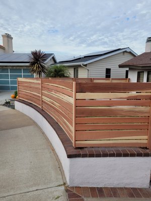 Clear Redwood - We installed behind the wall on a radius, looks like its on the wall.
This is front to back... Clear Redwood - We installed behind the wall on a radius, looks like its on the wall.
This is front to back...