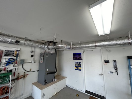 Heat Pump Conversion - This conversion was done with an existing Lennox upflow furnace in garage from 1980s. New platform was used due to water damage from water heater. Upgraded to slim unit in backyard. Heat Pump Conversion - This conversion was done with an existing Lennox upflow furnace in garage from 1980s. New platform was used due to water damage from water heater. Upgraded to slim unit in backyard.