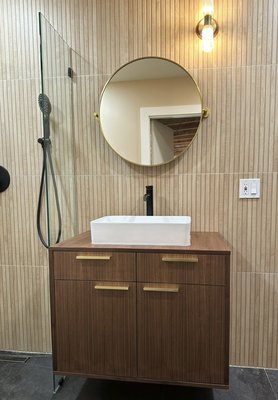 Dustin’s bathroom remodel. - This remodel was done in Emeryville. My client’s small additional room in the back of his house. He wanted to turn the room into a laundry/bathroom. The space was fairly small. We used neutral tones in this room over all the make the space more open and clean. Dustin’s bathroom remodel. - This remodel was done in Emeryville. My client’s small additional room in the back of his house. He wanted to turn the room into a laundry/bathroom. The space was fairly small. We used neutral tones in this room over all the make the space more open and clean.