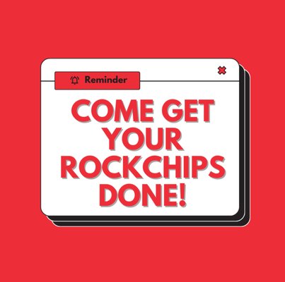 Rock Chips 25' - Rock Chips got your windshield looking stressed?
Swing by and let us fix it up- quick, easy ,way cheaper than full replacement. Rock Chips 25' - Rock Chips got your windshield looking stressed?
Swing by and let us fix it up- quick, easy ,way cheaper than full replacement.