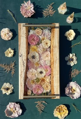 Wood Serving Trays - Wedding bouquet flowers preserved in custom wood and resin serving trays Wood Serving Trays - Wedding bouquet flowers preserved in custom wood and resin serving trays