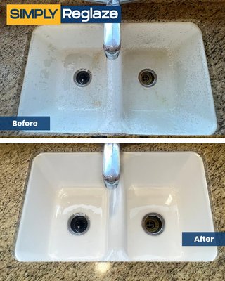 Sink Reglazing - Sink Refinishing & Reglazing. There are many reasons why refinishing is better than replacing: First of all, on average customers save 70% by refinishing their bathtub, tile, sink, or countertop surfaces; normally, tub removal and replacement costs average $2,500 to $3,800! The cost of refinishing is normally under $600. Sink Reglazing - Sink Refinishing & Reglazing. There are many reasons why refinishing is better than replacing: First of all, on average customers save 70% by refinishing their bathtub, tile, sink, or countertop surfaces; normally, tub removal and replacement costs average $2,500 to $3,800! The cost of refinishing is normally under $600.