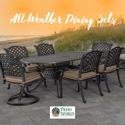 All Weather Dining Sets Tariff-Free and On Sale - Storewide Sale. No tariff guarantee!
Whether you’re hosting family dinners or inviting close friends over for brunch, the right outdoor dining furniture can make your patio, deck, balcony or backyard inviting and comfortable.
Your outdoor dining sets need to be not only stylish, but also sturdy and able to stand up to the elements. Be sure to have extra seating ready for last-minute guests!
We carry an extensive selection of outdoor sets to fit both your space and your style - and always at a substantial discount. In fact, we will price match or beat any competitor's prices within a 30-mile radius of the store. We provide white glove delivery and set-up to customers in NJ and PA. Out of state or even out of the country? No worries. We ship anywhere!
We’re proud to say we have no supply chain issues or tariff price hikes at Patio World. Our buyers thought and bought ahead, so we have plenty of stock ready for immediate delivery.
We’re known for great customer service and we look forward to serving you!
We’ll be happy to advise you. Stop by to see our collections. Can't make it to the store? FaceTime tours and free consultations available. Call now. tel: 609-875-4524 All Weather Dining Sets Tariff-Free and On Sale - Storewide Sale. No tariff guarantee!
Whether you’re hosting family dinners or inviting close friends over for brunch, the right outdoor dining furniture can make your patio, deck, balcony or backyard inviting and comfortable.
Your outdoor dining sets need to be not only stylish, but also sturdy and able to stand up to the elements. Be sure to have extra seating ready for last-minute guests!
We carry an extensive selection of outdoor sets to fit both your space and your style - and always at a substantial discount. In fact, we will price match or beat any competitor's prices within a 30-mile radius of the store. We provide white glove delivery and set-up to customers in NJ and PA. Out of state or even out of the country? No worries. We ship anywhere!
We’re proud to say we have no supply chain issues or tariff price hikes at Patio World. Our buyers thought and bought ahead, so we have plenty of stock ready for immediate delivery.
We’re known for great customer service and we look forward to serving you!
We’ll be happy to advise you. Stop by to see our collections. Can't make it to the store? FaceTime tours and free consultations available. Call now. tel: 609-875-4524