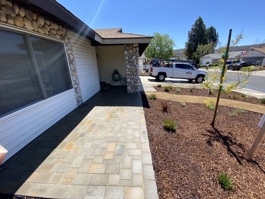 Santa Clarita project - Customer wanted a low water low maintenance yard with a refreshed patio. We demoed old paver patio removed 3 tree stumps, back filled with soil, re- graded everything installed drip irrigation and covered with mulch Santa Clarita project - Customer wanted a low water low maintenance yard with a refreshed patio. We demoed old paver patio removed 3 tree stumps, back filled with soil, re- graded everything installed drip irrigation and covered with mulch