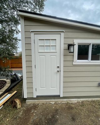 Tuff shed converted into home office - This was a 12’ x 10’ tuff shed conversion. If you call tuff shed in central Texas you might talk to a man named Micheal if you want any interior work done to the shed you’ve purchased or already have he will refer me to you to complete the project. I’ve been working closely with tuff shed for a year or 2 now. I take the shell of the tuff shed and convert it into a personal space. Home offices, art studios, movie theater rooms, etc.
I properly seal all air gaps. Insulate the inside. Hang and finish drywall. Install floors. Install all trim boards. Paint and set up space for condition air with mini split hvac systems. Tuff shed converted into home office - This was a 12’ x 10’ tuff shed conversion. If you call tuff shed in central Texas you might talk to a man named Micheal if you want any interior work done to the shed you’ve purchased or already have he will refer me to you to complete the project. I’ve been working closely with tuff shed for a year or 2 now. I take the shell of the tuff shed and convert it into a personal space. Home offices, art studios, movie theater rooms, etc.
I properly seal all air gaps. Insulate the inside. Hang and finish drywall. Install floors. Install all trim boards. Paint and set up space for condition air with mini split hvac systems.