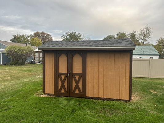 Shed Renovation - We removed the old T1-11 wooden siding and installed new T1-11 siding. Removed old roof and installed new shingle roof, painted exterior of shed. Shed Renovation - We removed the old T1-11 wooden siding and installed new T1-11 siding. Removed old roof and installed new shingle roof, painted exterior of shed.