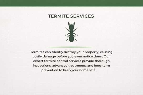 Termite Control Services - We provide extensive termite treatment options with the best warranties and service in the industry. From non move out whole home corrective and preventative termite treatment applications, heat treatment, residual applications and complete tent fumigaiton services. We do it all. Give us a call now for the best in the Industry with the most added value. Our customers are valued and appreciated. Termite Control Services - We provide extensive termite treatment options with the best warranties and service in the industry. From non move out whole home corrective and preventative termite treatment applications, heat treatment, residual applications and complete tent fumigaiton services. We do it all. Give us a call now for the best in the Industry with the most added value. Our customers are valued and appreciated.
