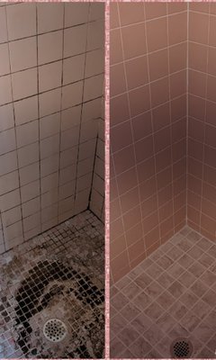Shower Restoration - This shower was in very bad shape! You can see the wall tile actually looked white before acid washing. That was all soap residue! We cleaned it all up, re-grouted it, installed a new shower floor and the shower looks brand new! Shower Restoration - This shower was in very bad shape! You can see the wall tile actually looked white before acid washing. That was all soap residue! We cleaned it all up, re-grouted it, installed a new shower floor and the shower looks brand new!