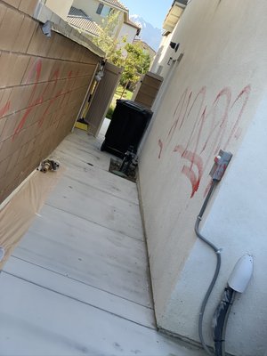 color matched stucco and mason wall - Property was vandalized we colored match mason wall and stucco
