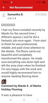 5 star reviews marko holiday flooring is highly recommended - Marko Holiday has received exceptional 5-star reviews and is highly recommended.