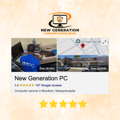 Meet Your Tech Experts- 4.9 Stars on Google - Get to know the certified professional behind New Generation PC! With over 20 years of experience and a 4.9-star rating on Google, our technician is committed to skillful, honest, and friendly service. See why Brockton trusts us for computer and phone repairs done right. Meet Your Tech Experts- 4.9 Stars on Google - Get to know the certified professional behind New Generation PC! With over 20 years of experience and a 4.9-star rating on Google, our technician is committed to skillful, honest, and friendly service. See why Brockton trusts us for computer and phone repairs done right.