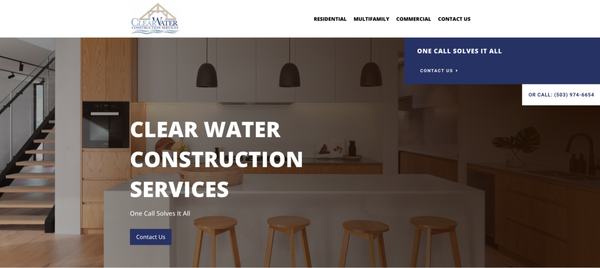 Website Build - Clear Water Construction Services needed a website redo! Their previous website was outdated and a liability to their business. Their new website is user-friendly, ranking on Google, and bringing in leads. Thank you for allowing us to work with you Clear Water.