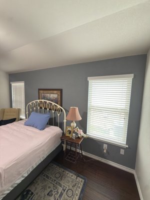 Damask style pre pasted wallpaper - Damask style prepasted wallpaper with level 5 finish  took 2 and a half days to complete in a master bedroom. Client loved the work!