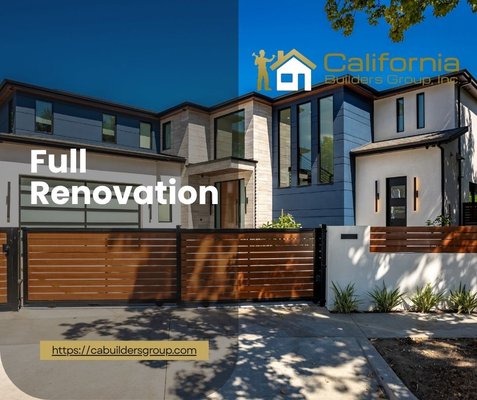 Complete Home Remodeling - Sherman Oaks - Complete home remodeling and modern residential renovation project in Sherman Oaks, Los Angeles. This full design-build transformation includes open-concept interior remodeling, custom room additions, and high-end exterior renovations.

Kitchen Remodeling: Open-concept kitchen renovation featuring a custom waterfall marble island, premium oak cabinets, integrated panel appliances, and architectural skylights.

Bathroom Renovations: Luxury master bathroom remodel with walnut double vanities, quartz countertops, modern floating vanities, and a custom walk-in spa shower with a built-in bench.

Custom Interior Build-outs: High-end home theater installation, modern laundry room suite, custom walk-in closet organizers, and a built-in mudroom.

Exterior Remodeling: Full home exterior face-lift with smooth white stucco, energy-efficient black windows, custom glass garage doors, a wood privacy gate, and professional landscaping.