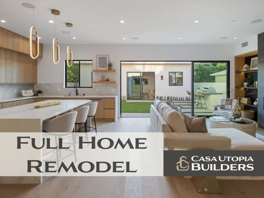 Full Home Remodel - If you are considering a full home remodel, you have come to the right place. Our team of experienced designers and builders will work closely with you to create a customized plan that meets your unique needs and budget.

At Casa Utopia Builders, we believe that a successful remodel is not just about creating a beautiful space, but also about creating a comfortable, functional, and enjoyable environment that enhances your daily life.

We understand that home remodels can be a significant investment, both financially and emotionally, which is why we are committed to providing our clients with the highest level of transparency, communication, and customer service throughout the entire process.

No matter what your vision may be, we're here to bring it to life.

Take, for example, our recent project in Menlo Park. We not only updated the look of the home but also improved its functionality and efficiency by adding insulation, updating electrical and plumbing systems, and installing energy-efficient appliances and lighting. The result is a beautiful and modern space that's also environmentally friendly.

In Sunnyvale, we tackled a complete apartment remodel, transforming every corner of the space with custom tiles for the kitchen backsplash and custom-made cabinets. The result is a stylish and personalized living space that feels like home.

Our complete home remodel in Palo Alto added new architectural elements like large windows and a new front door to give it a modern look. Inside, we focused on the kitchen and bathrooms, adding new cabinets, countertops, high-end appliances, and unique lighting. The bathrooms received new tile work, fixtures, vanities, and a walk-in shower to create a spa-like retreat.

Our modern house remodels in Redwood City involved updating the appearance and functionality of an existing home with an open floor plan, updated kitchen and bathrooms, and energy-efficient features. The result is a sleek and functional space that meets the homeowner's needs and reflects current design trends.

Finally, our main floor remodel in Hillsborough transformed the living space into a luxurious and inviting area

We look forward to the opportunity to bring your dream home to life!