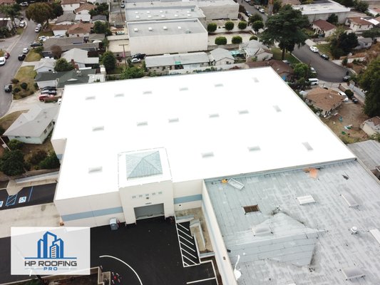 Wing Hop Fung in South El Monte - Wing Hop Fung had previously purchased a warehouse property in South El Monte and the roof was past its useful life. They turned to HP Roofing Pro to find a practical and economical solution to address their roofing needs. HP Roofing Pro suggested a cool roof application that would be applied over that existing roofing membrane. This system will help waterproof the building as well as provide cooling support during hot months throughout the year. HP Roofing Pro was able to work with Wing Hop Fung to address their roofing needs as well as save them a significant amount of money as other roofers suggested that they needed to do a complete tear-off of their existing roof. Wing Hop Fung in South El Monte - Wing Hop Fung had previously purchased a warehouse property in South El Monte and the roof was past its useful life. They turned to HP Roofing Pro to find a practical and economical solution to address their roofing needs. HP Roofing Pro suggested a cool roof application that would be applied over that existing roofing membrane. This system will help waterproof the building as well as provide cooling support during hot months throughout the year. HP Roofing Pro was able to work with Wing Hop Fung to address their roofing needs as well as save them a significant amount of money as other roofers suggested that they needed to do a complete tear-off of their existing roof.