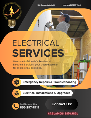 Experienced Electrician for Small Repairs & Installations - Reliable solutions for light fixture installs, outlet repairs, troubleshooting, and smart device setup. Friendly, prompt, and focused on quality for your home’s everyday electrical needs!
Service Examples Section
You can add these as Service Tags or within project photos/captions:
Light fixture installation & replacement
Outlet & switch upgrades
Ceiling fan wiring
GFCI outlets in kitchens/bathrooms
Small appliance hookup
Electrical troubleshooting
Smart thermostat and device installation Experienced Electrician for Small Repairs & Installations - Reliable solutions for light fixture installs, outlet repairs, troubleshooting, and smart device setup. Friendly, prompt, and focused on quality for your home’s everyday electrical needs!
Service Examples Section
You can add these as Service Tags or within project photos/captions:
Light fixture installation & replacement
Outlet & switch upgrades
Ceiling fan wiring
GFCI outlets in kitchens/bathrooms
Small appliance hookup
Electrical troubleshooting
Smart thermostat and device installation
