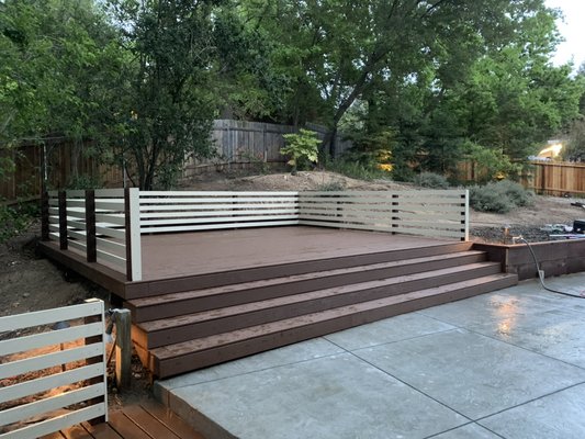 Deck build in Carmichael - Here is a deck we built in Carmichael using Trex Saddle and a 1x4 slat type railing with 4x4 posts, although we had to haul away a significant amount of dirt to make it work the job took us 6 days Deck build in Carmichael - Here is a deck we built in Carmichael using Trex Saddle and a 1x4 slat type railing with 4x4 posts, although we had to haul away a significant amount of dirt to make it work the job took us 6 days