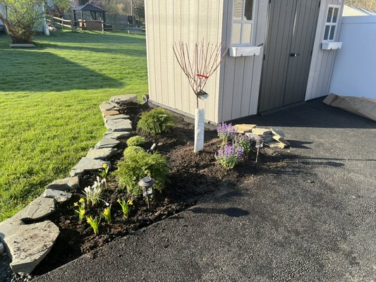 Gravel driveway to first year perennial garden - This front yard rejuvenation was completed this spring to enhance curb appeal. Locally sourced driveway contractor was phenomenal to work with. All planter beds were constructed with materials from reliable local companies. Fill was created by hand amending to beat the lack of nutrients in the local clay. The plants are 90% perennials and are showing signs of taking really well. Pops of color were added in the weeks after by utilizing fast growing and inexpensive annual flowers and ground covering plants. Driveway drainage was installed to mitigate a substantial water property in the basement and flooding in the front yard. Stacked stone was utilized to create planting space and hide the driveway edges. Gravel driveway to first year perennial garden - This front yard rejuvenation was completed this spring to enhance curb appeal. Locally sourced driveway contractor was phenomenal to work with. All planter beds were constructed with materials from reliable local companies. Fill was created by hand amending to beat the lack of nutrients in the local clay. The plants are 90% perennials and are showing signs of taking really well. Pops of color were added in the weeks after by utilizing fast growing and inexpensive annual flowers and ground covering plants. Driveway drainage was installed to mitigate a substantial water property in the basement and flooding in the front yard. Stacked stone was utilized to create planting space and hide the driveway edges.