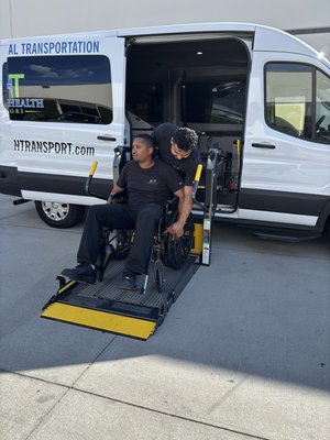 Wheelchair Transportation - We specialize in safe and reliable wheelchair transportation for our valued members needing to go to and from medical appointments, hospitals, special events, airports, etc. using the latest equipment to make every transport as smooth as possible. We provide great care with our EMT staff who transports patients and tends to them as needed in our brand new clean vans. Wheelchair Transportation - We specialize in safe and reliable wheelchair transportation for our valued members needing to go to and from medical appointments, hospitals, special events, airports, etc. using the latest equipment to make every transport as smooth as possible. We provide great care with our EMT staff who transports patients and tends to them as needed in our brand new clean vans.
