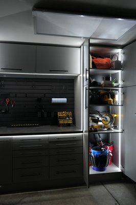 Garage Cabinet Custom - This was custom made garage cabinets with custom lighting to customer specifications.