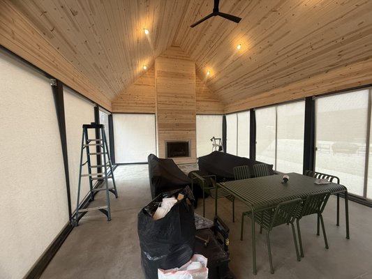 Pergola - Note that this pergola had no windows and the shades are not meant to stop the wind .