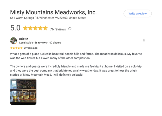Additional Reviews - See what more of our customers are saying. Their words highlight the quality, care, and dedication we put into every batch of mead and every experience at our meadery.