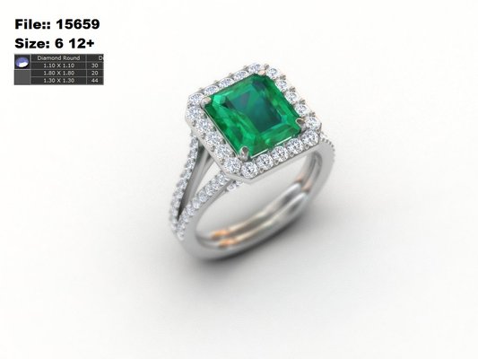 Custom 5 carat green emerald halo rings - This unique ring is made in platinum with a halo and split shank design creating an impressive look Custom 5 carat green emerald halo rings - This unique ring is made in platinum with a halo and split shank design creating an impressive look
