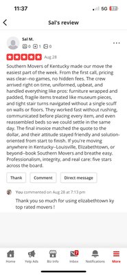 Our REAL reviews check us on Google 5 star top rated movers southern movers llc - We are a fully licensed insured top rated Kentucky mover. Just got back from Washington DC we do it all heres the past weeks reviews on Google ! Happy happy clients over 100 5 star ⭐️ yelp drop the ball on us Our REAL reviews check us on Google 5 star top rated movers southern movers llc - We are a fully licensed insured top rated Kentucky mover. Just got back from Washington DC we do it all heres the past weeks reviews on Google ! Happy happy clients over 100 5 star ⭐️ yelp drop the ball on us