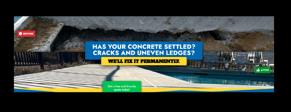 Concrete Lifting & Leveling - We fix sunken driveways, patios, stairs, carports, and sidewalks!
Don't replace it. Fix it for a fraction of the cost!
If weather and aging have turned your smooth and flat concrete surfaces into a cracked and unlevel mess, we have ways to fix it without completely replacing the concrete.
Uneven walking surface can lead to tripping, falling, and serious legal liability issues.
We use expanding foam to lift and level your concrete surfaces. Our process is simple, easy, and long-lasting. It’s amazing how much better your property looks when your driveway, sidewalks, and patios are level and even.
Improve the curb appeal and value of your property.
Fix uneven walking surfaces that lead to tripping, falling, and liability issues.
Prevent further damage and settling issues. Concrete Lifting & Leveling - We fix sunken driveways, patios, stairs, carports, and sidewalks!
Don't replace it. Fix it for a fraction of the cost!
If weather and aging have turned your smooth and flat concrete surfaces into a cracked and unlevel mess, we have ways to fix it without completely replacing the concrete.
Uneven walking surface can lead to tripping, falling, and serious legal liability issues.
We use expanding foam to lift and level your concrete surfaces. Our process is simple, easy, and long-lasting. It’s amazing how much better your property looks when your driveway, sidewalks, and patios are level and even.
Improve the curb appeal and value of your property.
Fix uneven walking surfaces that lead to tripping, falling, and liability issues.
Prevent further damage and settling issues.
