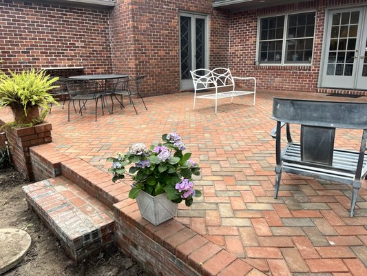 Elevated Patio - Clay Pavers - Incredible elevated patio installed using 4x8 Rumbled Full Range Clay pavers.