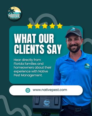 Clients Testimonials - Get started today with our pet friendly pest control, termite control, rodent control, mosquito control in Miami! Call us at (954) 271-8247 for up to $300 off your initial pest service!
Every review reminds us that great service is about more than solving pest problems. It's about showing up, listening, and making homeowners feel confident in their choice.
Thank you to everyone who has shared their experience with Native Pest Management. Your support means the world to our team. 💙 Clients Testimonials - Get started today with our pet friendly pest control, termite control, rodent control, mosquito control in Miami! Call us at (954) 271-8247 for up to $300 off your initial pest service!
Every review reminds us that great service is about more than solving pest problems. It's about showing up, listening, and making homeowners feel confident in their choice.
Thank you to everyone who has shared their experience with Native Pest Management. Your support means the world to our team. 💙