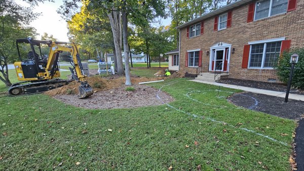White Plains MD - Demo of whole front yard and install of new landscape, drainage and Hardscape. Design by La Plata Landscape. White Plains MD - Demo of whole front yard and install of new landscape, drainage and Hardscape. Design by La Plata Landscape.