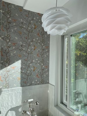 BEAUTIFUL MASTER BATH 2022 - This master bathroom remodel involved a lot of high end finishes as you can see from the details in the photos. Wallpaper is making a comeback, especially in bathrooms. We were happy to bring this client's vision to life! BEAUTIFUL MASTER BATH 2022 - This master bathroom remodel involved a lot of high end finishes as you can see from the details in the photos. Wallpaper is making a comeback, especially in bathrooms. We were happy to bring this client's vision to life!