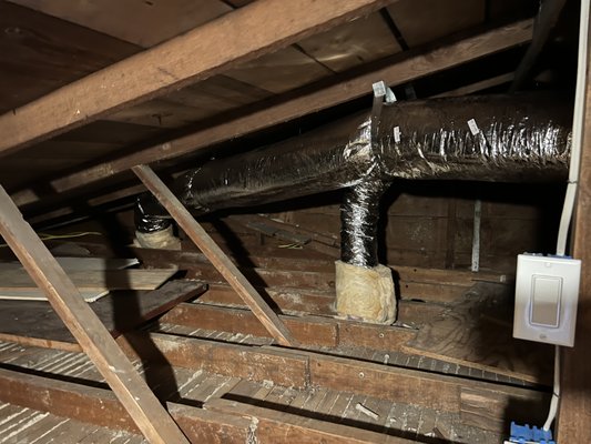 NEW DUCTS IN ATTIC-CORTE MADERA - ATTIC INSULATION SHOULD BE AT THE MINIMUN R30 AND WE ALWAYS GO AN EXTRA MILE BY PROVIDING A HIGHER R VALUE THAN WHAT THE CODE CALLS FOR. NEW DUCTS IN ATTIC-CORTE MADERA - ATTIC INSULATION SHOULD BE AT THE MINIMUN R30 AND WE ALWAYS GO AN EXTRA MILE BY PROVIDING A HIGHER R VALUE THAN WHAT THE CODE CALLS FOR.