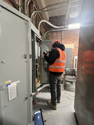 Installation of new panel and transformer - We were contracted to install and energize a 480v/120v step down transformer, we also ran conduit from electrical rooms to 8 exhaust fans in the sub-basement. Installation of new panel and transformer - We were contracted to install and energize a 480v/120v step down transformer, we also ran conduit from electrical rooms to 8 exhaust fans in the sub-basement.