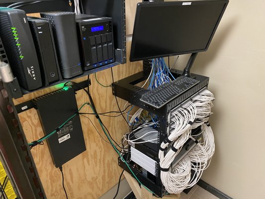 New Network Built - This new network was built with an Active Directory server, an Active Directory redundant server, a NAS, and 115 ports to all offices. We identified all the ports and then punched them to the patch panels. We patched and tested all switches' ports. We installed the router, modem, and NAS to the network and tested the connection to the Internet. We added the servers and configured the AD, DNS, and DHCP on the server. Finally, we added all the users and the permissions and joined all 30 computers and printers to the network. New Network Built - This new network was built with an Active Directory server, an Active Directory redundant server, a NAS, and 115 ports to all offices. We identified all the ports and then punched them to the patch panels. We patched and tested all switches' ports. We installed the router, modem, and NAS to the network and tested the connection to the Internet. We added the servers and configured the AD, DNS, and DHCP on the server. Finally, we added all the users and the permissions and joined all 30 computers and printers to the network.