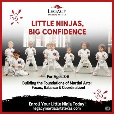 LITTLE NINJAS 3 - 5 Y/O - Our Little Ninjas program is specifically designed for children ages 3 to 5, providing a fun and supportive environment where they can begin their martial arts journey. We focus on more than just physical movement; our curriculum is built to help your child develop essential life skills like self-esteem and self-confidence. LITTLE NINJAS 3 - 5 Y/O - Our Little Ninjas program is specifically designed for children ages 3 to 5, providing a fun and supportive environment where they can begin their martial arts journey. We focus on more than just physical movement; our curriculum is built to help your child develop essential life skills like self-esteem and self-confidence.