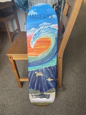 Skateboard deck painting - I painted the skateboard deck for a customer who wanted to get a personalized gift for their grandson. I paint them with only artist quality acrylic paints and sealer’s and can put a hanger on the back for a wall hanging or give you track top if you would like to make it a usable skateboard Skateboard deck painting - I painted the skateboard deck for a customer who wanted to get a personalized gift for their grandson. I paint them with only artist quality acrylic paints and sealer’s and can put a hanger on the back for a wall hanging or give you track top if you would like to make it a usable skateboard