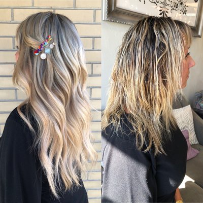 Paige's Work - Paige has been creating beautiful hair for 11+ years, specializing in blondes, vivid color, and extensions. She is a Framesi color educator, a certified SKW Extension artist, certified Aqua Hand tied weft artist, and a certified tape-in stylist. "Creating beautiful hair is my passion. I love being able to achieve my guests dream hair, huge transformations and confidence boosts are my specialty."