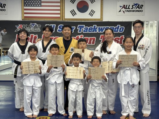 Belt Promotion Testing - Belt testing is one of the most rewarding days at All Star Taekwondo. Students demonstrate the forms, techniques, and board breaks they have been working on in class, and testing is really a chance to see how much focus and discipline they have built along the way. We have been guiding students through this process in Diamond Bar since 2007, and it is always a proud moment for the whole family. New students are welcome to try 3 weeks free to see if All Star is the right fit. Belt Promotion Testing - Belt testing is one of the most rewarding days at All Star Taekwondo. Students demonstrate the forms, techniques, and board breaks they have been working on in class, and testing is really a chance to see how much focus and discipline they have built along the way. We have been guiding students through this process in Diamond Bar since 2007, and it is always a proud moment for the whole family. New students are welcome to try 3 weeks free to see if All Star is the right fit.