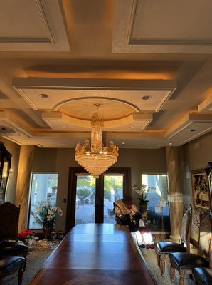 Custom Dining Room - We fixed the chandelier wasn’t working on the lighting system. We swapped old recess trims for new led trims Custom Dining Room - We fixed the chandelier wasn’t working on the lighting system. We swapped old recess trims for new led trims
