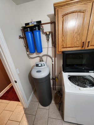Water filtration System Install 121 - This customer was wanting a new water filtration system installed next to their water softener. The main request was that it was done in copper. It came out looking nice and the customer was pleased. Water filtration System Install 121 - This customer was wanting a new water filtration system installed next to their water softener. The main request was that it was done in copper. It came out looking nice and the customer was pleased.