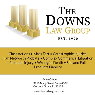 Virtual Consultations Available - The Downs Law Group is a boutique law firm based in Florida and serves clients in and around Miami-Dade County, Broward County, Duval County and the Florida panhandle. Our firm also has a presence in Jacksonville, Florida, as well as Texas, Louisiana, Alabama, Mississippi and throughout the Gulf Coast.

For over 32 years Downs Law Group has provided clients with legal counsel for their personal injury, insurance and maritime law claims to ensure they receive proper compensation for all damages suffered. Our legal team of experienced personal injury lawyers that make up our firm have successfully and aggressively litigated some of the largest personal injury cases in Florida, including automobile and boating accidents, wrongful death and product liability.